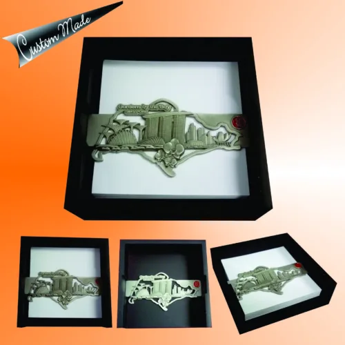 Memo Pad Holder - wooden box with 3D pewter Stopper