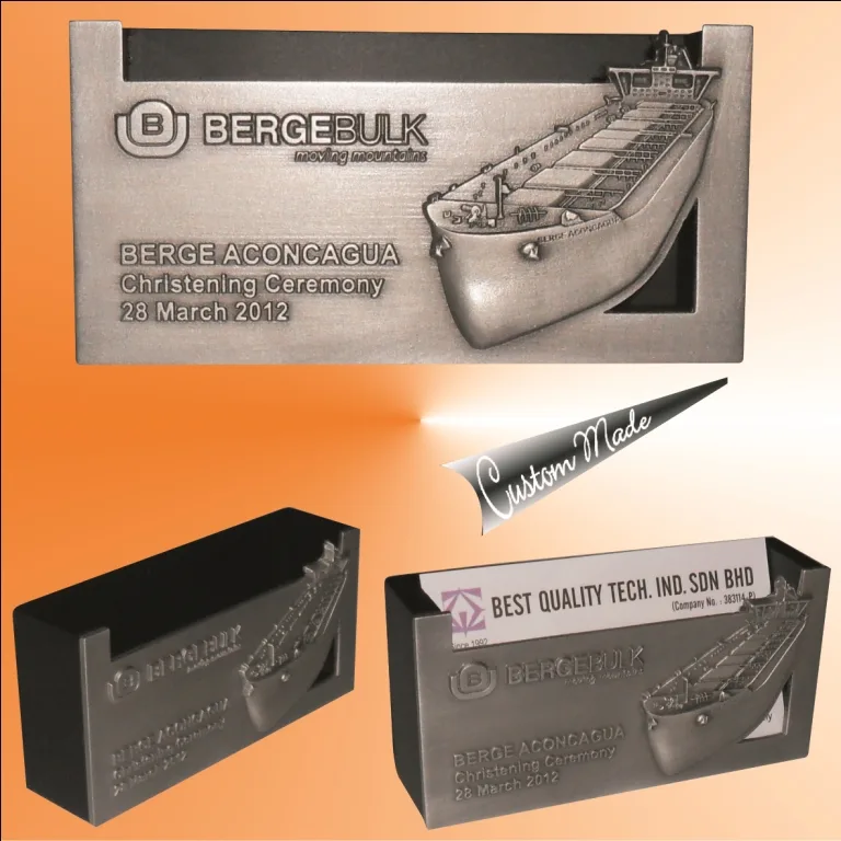 Name Card Holder - Wooden back 3D pewter card holder | Corporate Ship's Design