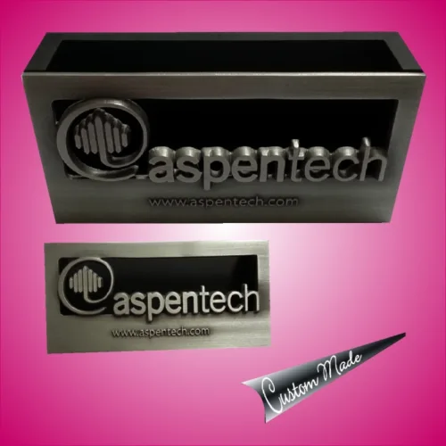 Name Card Holder - Wooden back 3D pewter card holder | Emboss Texts