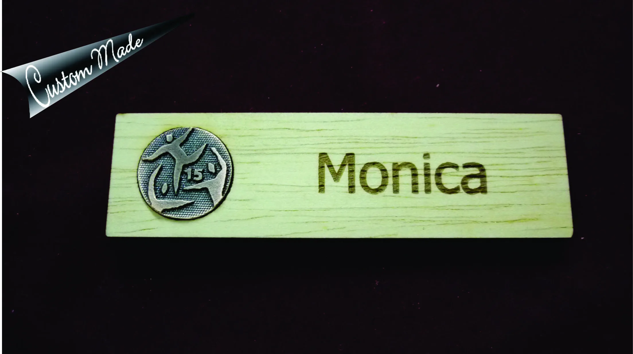 Wooden Name Tag With Casting Logo